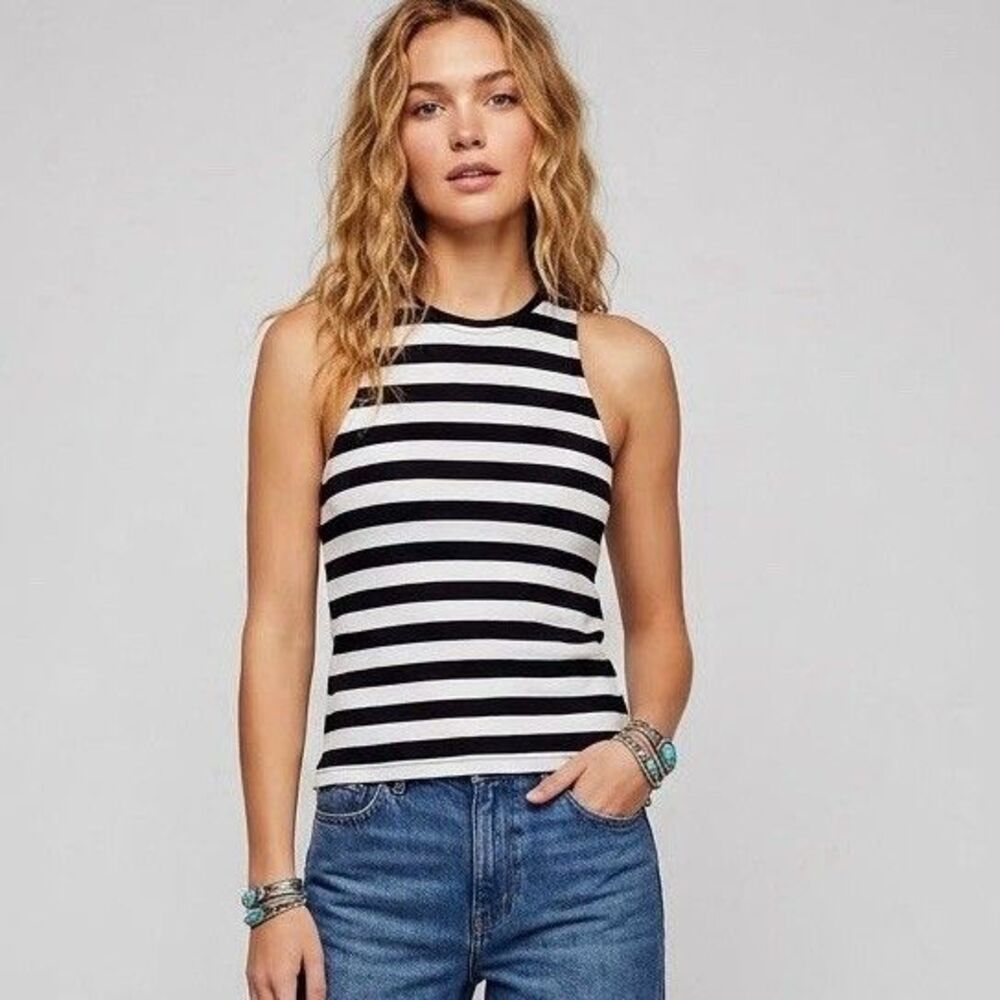 Banana Republic Black White Striped Blouse Tank Top 4 Sleeveless White Black
